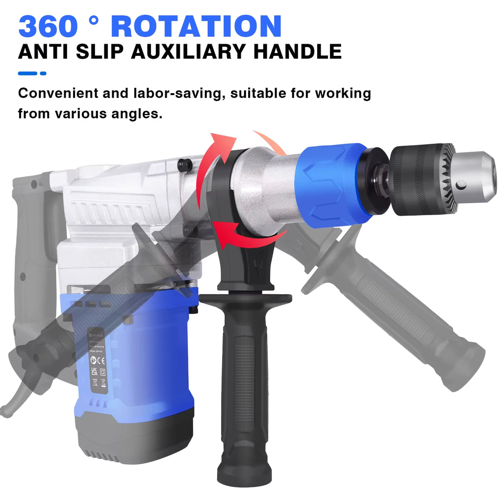 1500W Rotary Hammer Drill-6 Adjustable Speeds,4 Functions,Electric Demolition Hammer with SDS plus Chisels and Drill Bits & Case