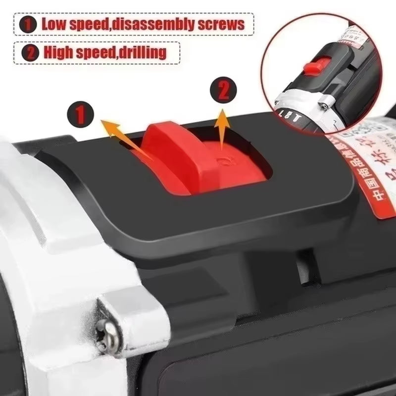 88VF Cordless Electric Impact Drill and Screwdriver with Rechargeable Lithium Battery and Dual Speed Settings for Household Use