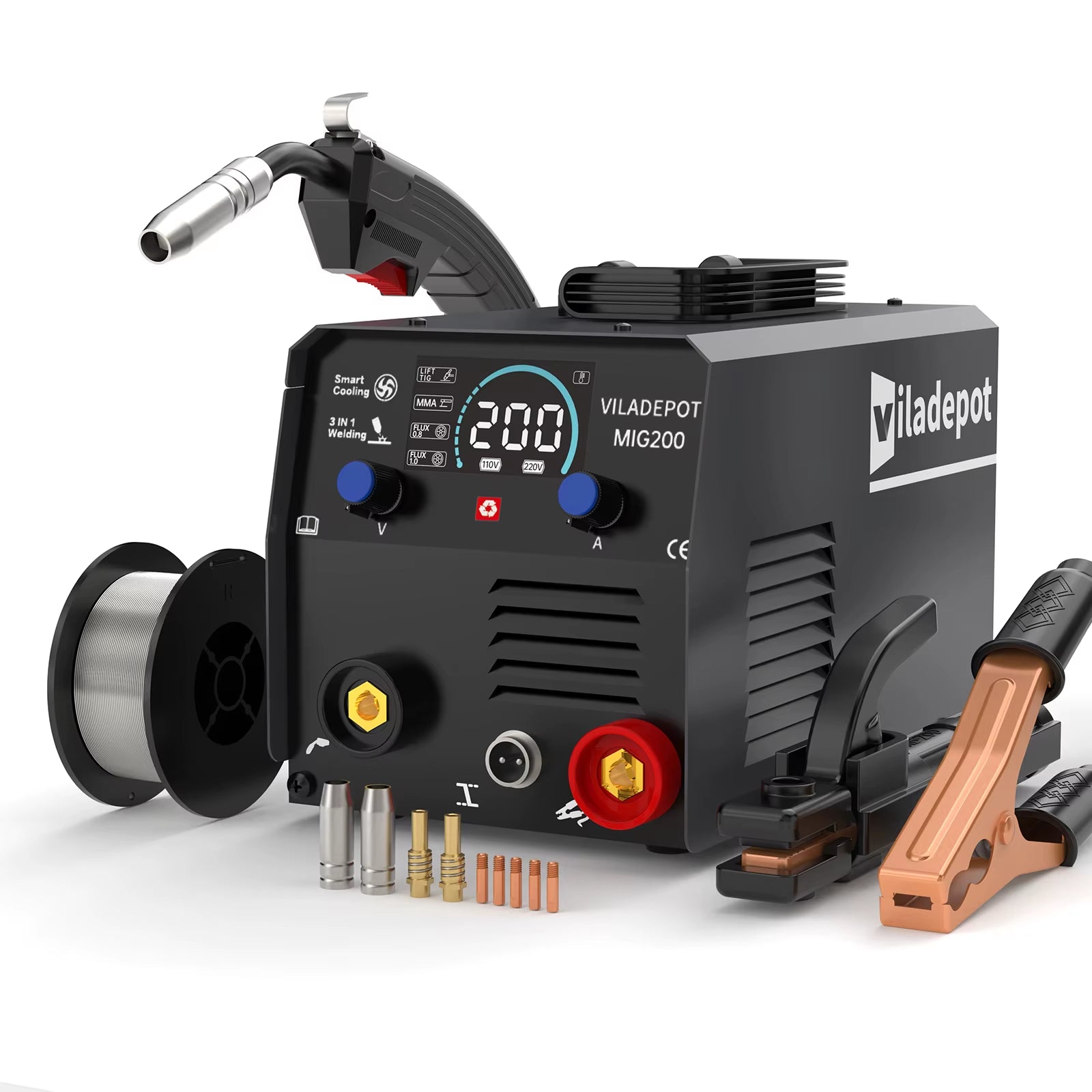 3 in 1 No Gas MIG Welder Mig/Mma/Lift TIG MIG200 Semi-Automatic Welding Machine with Flux Cored Wire Gasless