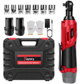 200Nm Cordless Ratchet Wrench Set 90° with 2 X 1500Mah Lithium-Ion Batteries, 3/8'' Angle Wrench with 7Pcs Sockets Set