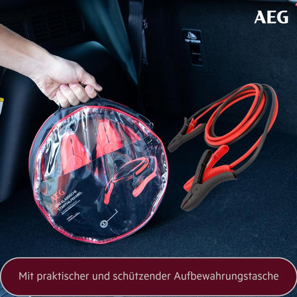 AEG Starthilfekabel Alu-Tec, Für 12 Volt Und 24 Volt, in Aufbewahrungstasche, 2 X 3M, Erfüllt DIN 72553