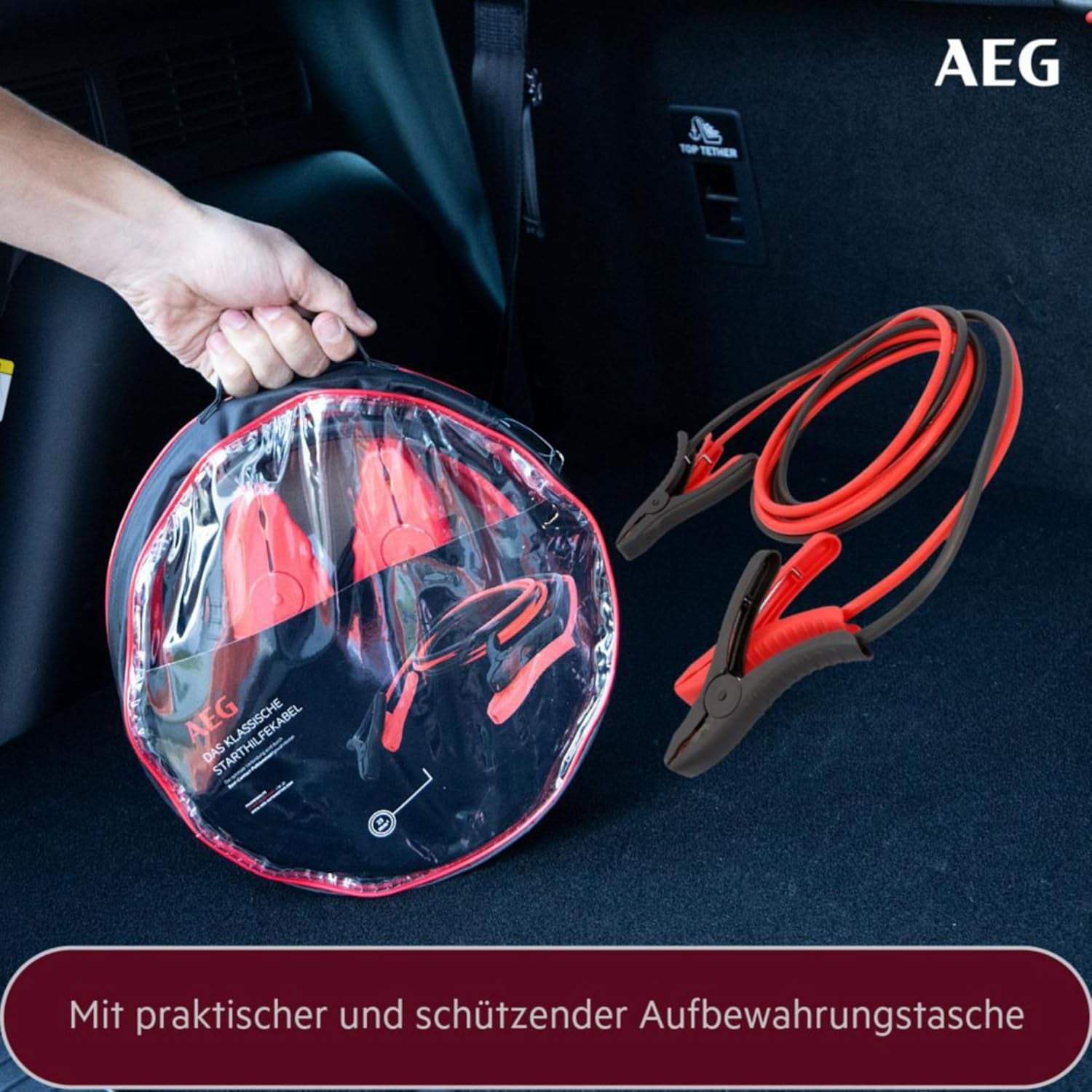 AEG Starthilfekabel Alu-Tec, Für 12 Volt Und 24 Volt, in Aufbewahrungstasche, 2 X 3M, Erfüllt DIN 72553