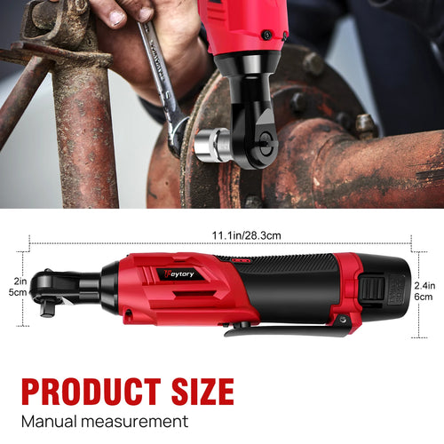 200Nm Cordless Ratchet Wrench Set 90° with 2 X 1500Mah Lithium-Ion Batteries, 3/8'' Angle Wrench with 7Pcs Sockets Set