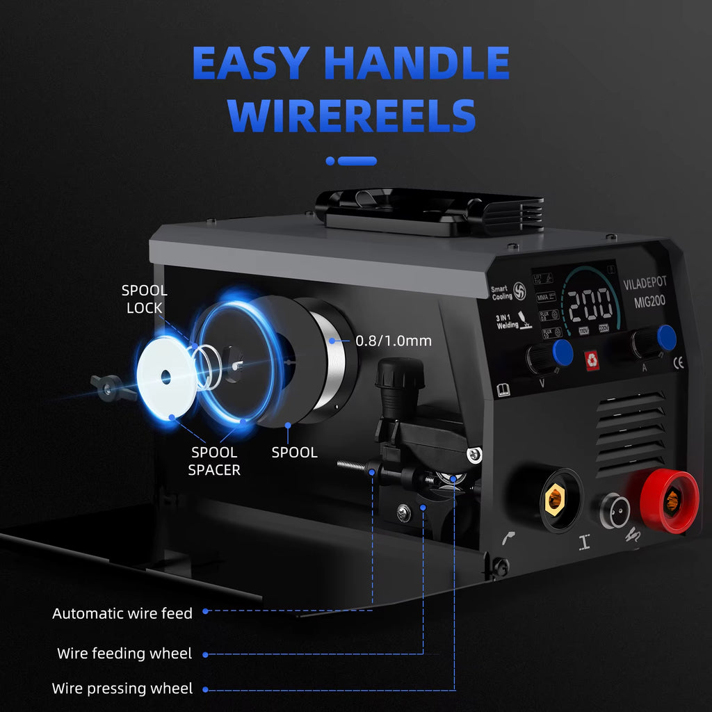 3 in 1 No Gas MIG Welder Mig/Mma/Lift TIG MIG200 Semi-Automatic Welding Machine with Flux Cored Wire Gasless