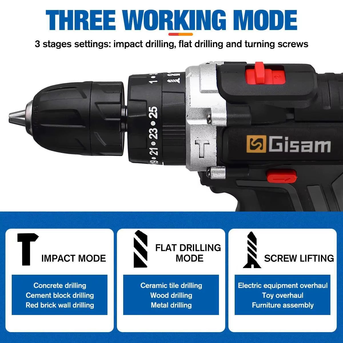 88VF Cordless Electric Impact Drill and Screwdriver with Rechargeable Lithium Battery and Dual Speed Settings for Household Use