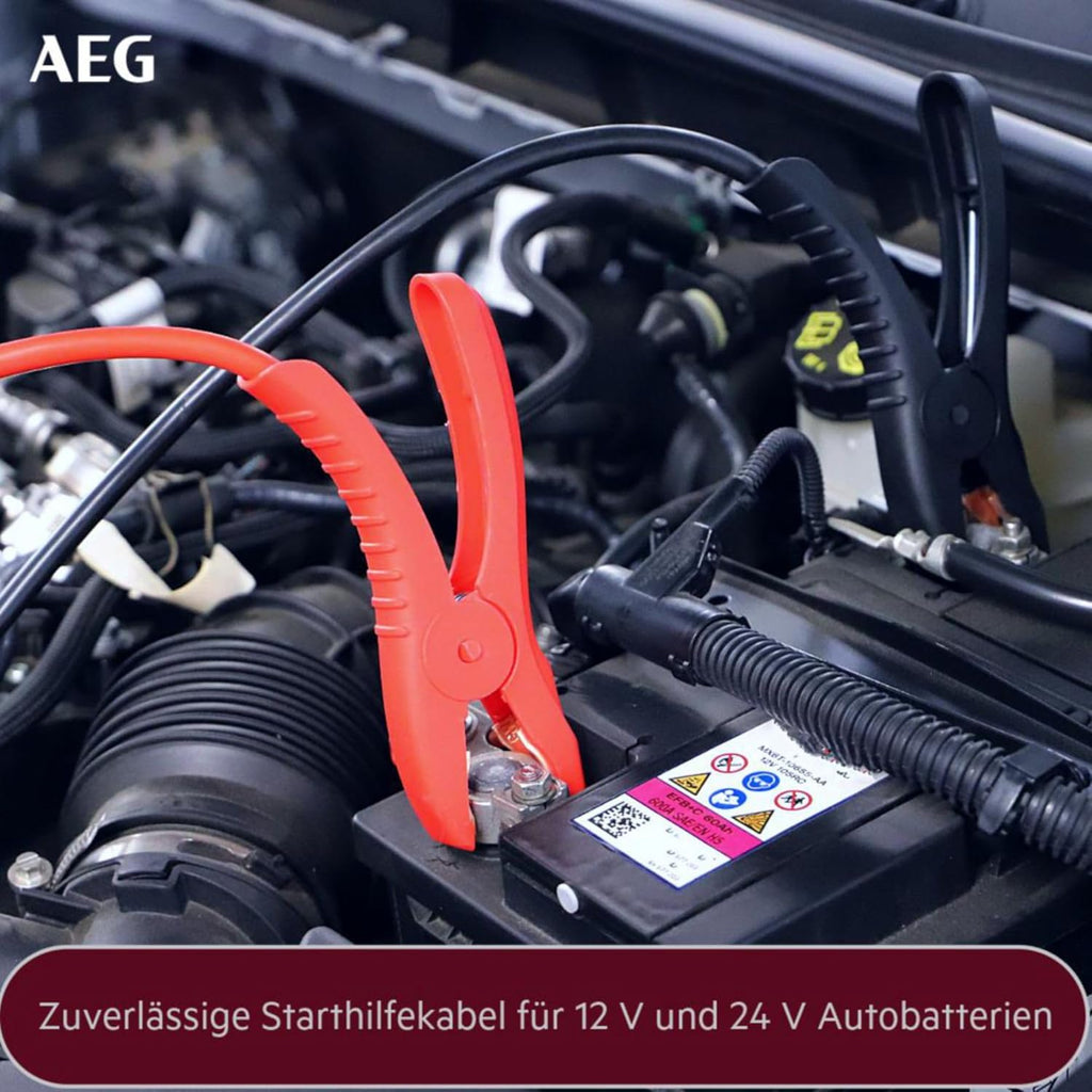 AEG Starthilfekabel Alu-Tec, Für 12 Volt Und 24 Volt, in Aufbewahrungstasche, 2 X 3M, Erfüllt DIN 72553