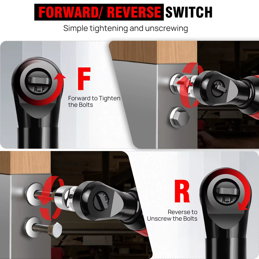 200Nm Cordless Ratchet Wrench Set 90° with 2 X 1500Mah Lithium-Ion Batteries, 3/8'' Angle Wrench with 7Pcs Sockets Set