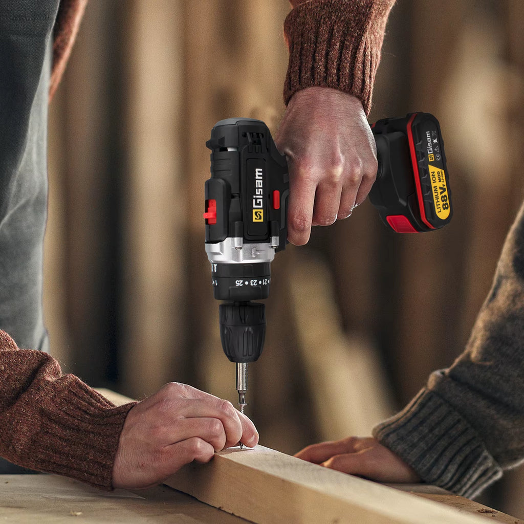 88VF Cordless Electric Impact Drill and Screwdriver with Rechargeable Lithium Battery and Dual Speed Settings for Household Use