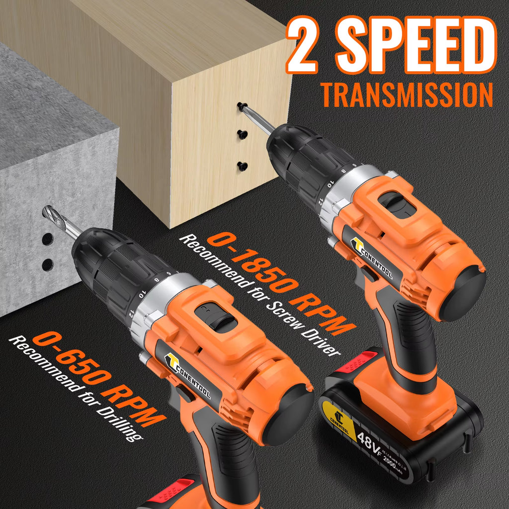 48VF Cordless Drill Combi Driver Electric Screwdriver Set with Battery Case Akkuschrauber Akku-Schlagbohrschrauber